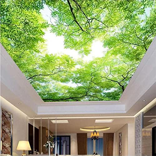 HEBIQUAN Plafond Papier Peint 3D Mural Verdure Ciel Arbre Salon Décoration De La Maison Plafond Peinture Murale Hôtel Lobby Plafond Art Peinture