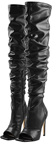 Only maker Stivali Peeptoe da donna con tacco a spillo, Poliuretano nero., 43 EU