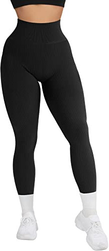 RXRXCOCO High Waist Gerippte Sport Leggings Damen Lang Blickdicht Nahtlose Kompressions Sporthose Gym figurbetonte Laufhose
