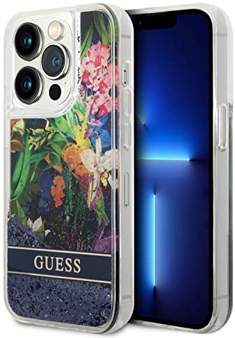 Guess GUHCP14XLFLSB Hülle für iPhone 14 Pro Max 6,7 blau hardcase Flower Liquid Glitter