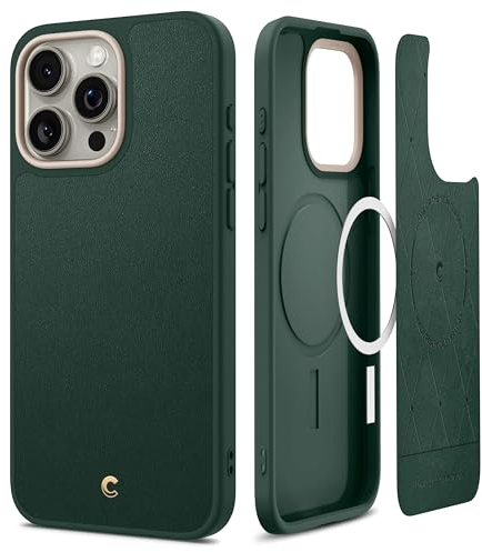 CYRILL by Spigen Kajuk Mag Case Compatible with iPhone 15 Pro Max (2023), Premium Vegan Leather Case [Compatible with MagSafe] - Forest Green