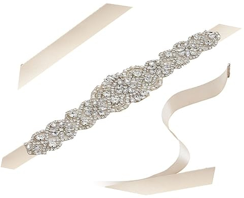 Changyeah Cinturón de Boda de Cristal de Diamantes de Imitación, Cinturones de Mujer Fiesta, Damas de honor, Fajín de boda para mujer, Baile de graduación, Plata