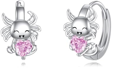 VONALA Axolotl Creolen Ohrringe 925 Sterling Silber Tier Schmuck mit Rosa Zirkonia für Damen Mädchen Kinder (Axolotl)