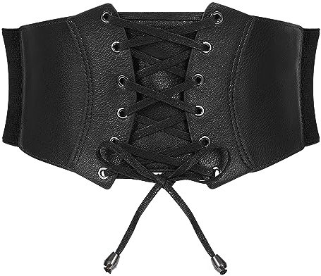 JASGOOD Wide Elastic Corset Belt for Women Vintage Lace-up Tied Waspie Waist Belt for Dress(Black,Fits Waist Size 33-37 inch)