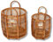 Terra Home Windlicht Set Rattan Ø35 H30 und Ø25 H26 Glas Kerzenhalter Bodenwindlicht 2 Stück
