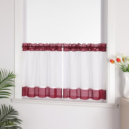 Joyswahl Leinenoptik Scheibengardine im Landhausstil »Jasmin« Cáfe Gardinen Transparent Kurz Küchengardinen Bistrogardinen Wohnzimmer Rot HxB 45x120cm 1 Stück