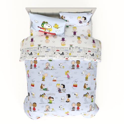 Franco Collectibles Peanuts Multi Character Bedding 7-teiliges superweiches Bettdecken- und Bettlaken-Set mit Kissenbezug, Queen-Size-Bett (100% offizielles Lizenzprodukt)