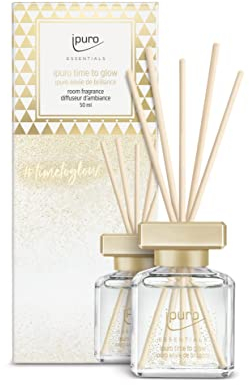 ipuro - Essentials Raumduft TIME to Glow 50ml / Raumerfrischer mit exotischem Kaschmirholz & Tonkabohne, orientalisches Blumiges Duft Aroma/Diffuser mit Stäbchen/Lufterfrischer für die Wohnung