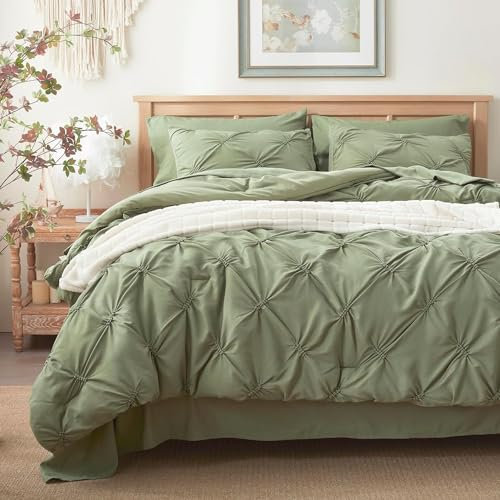 Lanqinglv Pintuck Bettwäsche 135x200 cm Grün Luxus Plisseefalten Wendebettwäsche Set aus Mikrofaser,1 Bettbezug mit Reißverschluss und 1 Kissenbezug 80x80cm