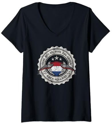 Damen Holland Angeln Niederlande Flagge Angeltour Hecht Angler T-Shirt mit V-Ausschnitt