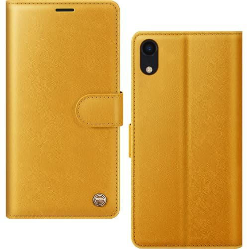 AIMOYU for iPhone XR Case, Flip Wallet Leather Phone Case with [4 Card Slots] [Kickstand] [RFID Blocking] Magnetic Protective Shockproof Cover for iPhone XR Phone Case - Orange