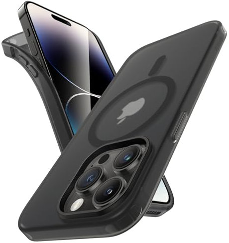 JETech Matt Hülle für iPhone 14 Pro 6,1 Zoll Kompatibel mit MagSafe, Nicht Vergilben und Anti-Fingerabdruck, Stoßfest Transluzent Gefrostete TPU Weiche Handyhülle (Raumfahrt Schwarz)