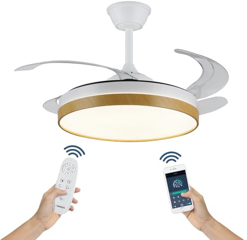 LUMIKING Ventilador de Techo con Luz LED 72W Silencioso - CCT 3000-4000-6000K con Aspas Retractiles - Mando a Distancia, Función Verano e Invierno y Reversible - Ventilación en Hogares y Oficinas