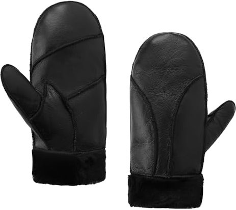 MGGMOKAY Damen Fäustlinge für Winter Damen Lammfell Shearling Fäustlinge Winter Lederhandschuh,Schwarz,XS