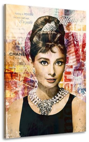 Kunstgestalten24 | Audrey Hepburn Bild Kunst Glamour | Leinwand Bild | Wohnzimmer bilder | Wandbilder | Wanddeko | XXL Bilder auf Leinwand | Moderne Bilder | Hochwertige Kunstdrucke