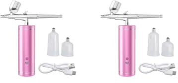 Set di 2 mini compressori d'aria per aerografo, per trucco, hobby, artigianato, decorazione torte, rosa, 135 x 42 x 42 mm