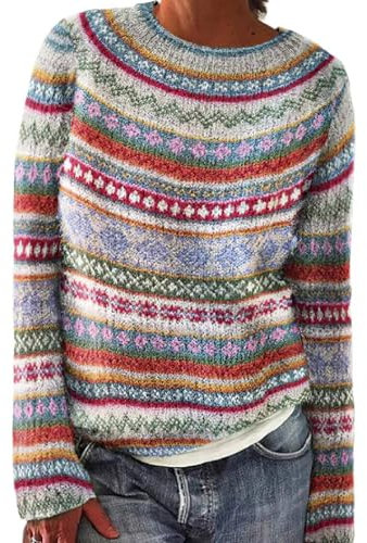 YEBIRAL Women's Jumpers Norweger Pullover Damen Original Weihnachten Pullover Winter Kaschmir Pullis Langarm Oberteile Elegant Rundhals Casual Warm Winterpullover Strickpullover Jumpers