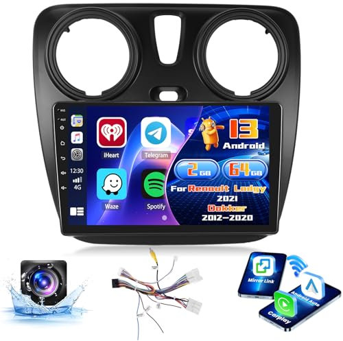 Inefala Radio para Renault Lodgy 2021/Dokker 2012-2020 Android 15 (2+64G) con Wireless Carplay y Android Auto, 9'' Pantalla Táctil Estéreo Radio con Bluetooth 26UI EQ GPS FM/RDS SWC AHD Cámara Inversa