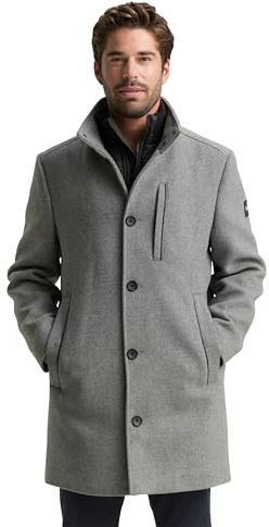 TOM TAILOR Herren 1046983 2-in-1 Wollmantel mit Abnehmbarer Innenjacke, 30507-Light Stone Grey Wool Twill, L