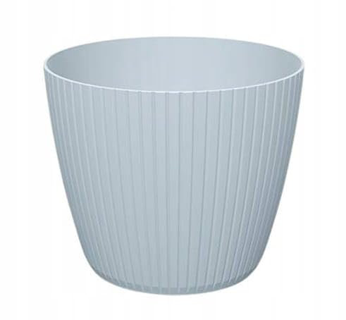 DomoDomo Blumentopf & Übertopf Hellgrau 13,8x11,5 cm – Pflanztopf Kunststoff geriffelt, Blumentopf Lamia für Innen & Außen