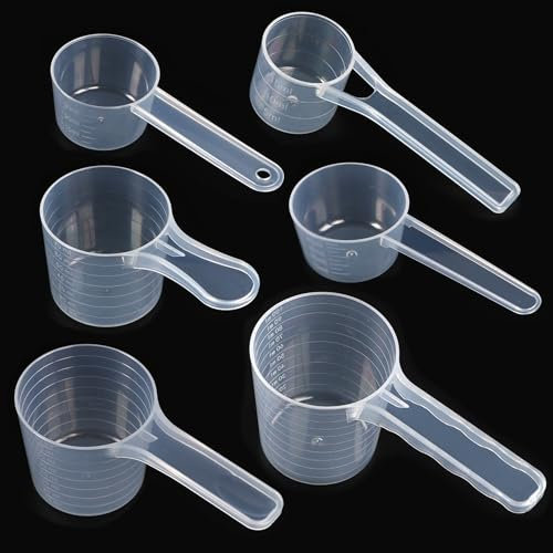 Plastic Measuring Spoons Sets, 6 Pcs Transparent Measuring Scoop 15ml 30ml 50ml 70ml 80ml 100ml Spoon Scoops for Food Flour