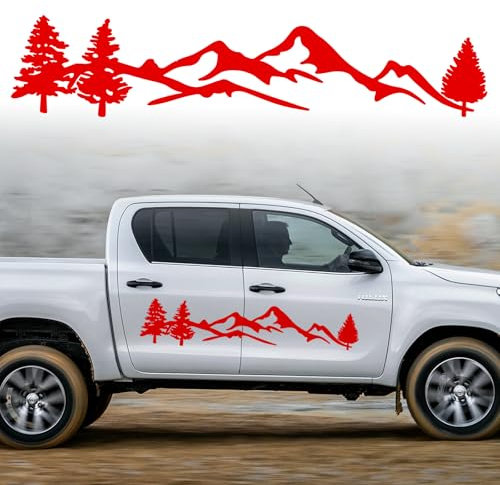 Adesivi Montagna Adesivi per Cofano, Auto Grafici Montagna Adesivo Decorativo in Vinile Impermeabile Universale per SUV Veicoli Camper Fuoristrada Carrozzeria Porta Laterale Tronco, Rosso Sinistra