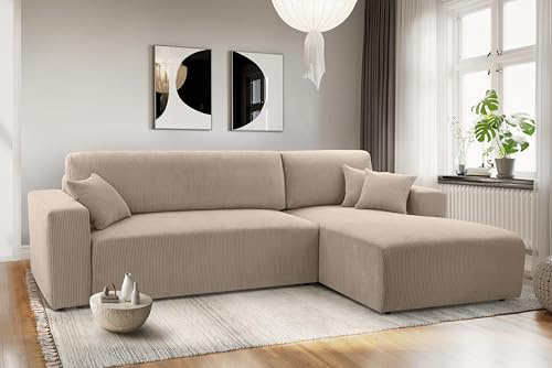 AXLIVING Catea Beige Sofa mit Schlaffunktion – Ecksofa 279cm mit Bettkasten R