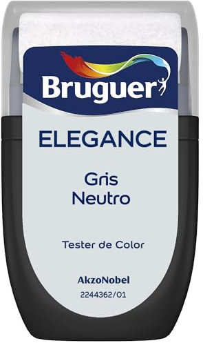 BRUGUER ELEGANCE Pintura Monocapa ExtraMate, Paredes y Techos, Interior, Exterior protegido, Alta Durabilidad, UltraLavable, Resistente al Desgaste y Manchas Gris Neutro 30 ml