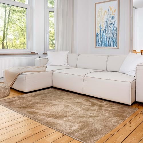Astra Einfarbiger Teppich Wohnzimmer, Schlafzimmer - Kuscheliges Flachgewebe für Innen - Sehr großer Kurzflorteppich weich - Teppich Beige, 133 x 190 cm