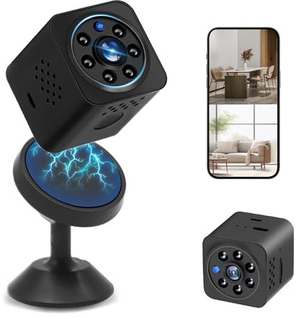 Custom Catch Mini Spy Camera, 4K HD WiFi Hidden Camera with Audio Intercom, Spy Nanny Cam for Home Surveillance, Indoor Security Camera, Cloud Storage, AI Motion Detection & Night Vision