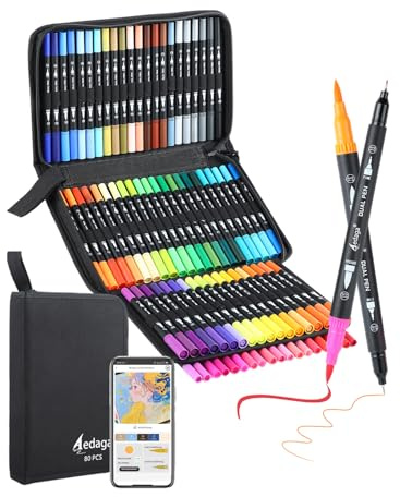 80 Farben Nummerierte Filzstifte Set mit App, Dual Brush Pen Set | Doppelspitze | Wasserbasierte Tinte | Farbcode | Ungiftig | Filzstifte für Erwachsene, Bullet Journal, Kalligraphie, Skizzen