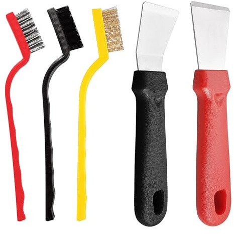 5 Pcs Wire Brush Set, Multi-Purpose Cleaning Brush And Scraper Set, Kitchen Cleaning Tools, For Cleaning Rust, Slag And Stain,For Kitchen, Bathroom & Car (3 Pcs Brush With 2 Pcs Scraper)