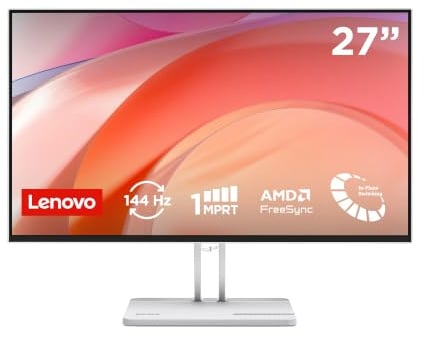 Lenovo L27-45 Monitor IPS 27 Full HD, 144Hz, 1ms, Altoparlanti integrati, HDMI e VGA, Ideale per Gaming, Studio e Home Office, VESA 100x100mm, AMD FreeSync, Inclinazione Regolabile