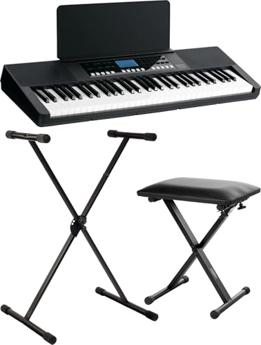 FunKey 61 Performer Keyboard Set mit 61 anschlagsdynamischen Tasten - 450 Sounds 150 Rhythmen 120 Songs USB to Host Lesson Funktion Aufnahmefunktion inkl Ständer Bank Netzteil - Schwarz