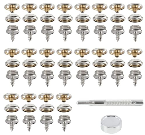 62 st 10 mm metalltryckfästen, tryckknappar i rostfritt stål, metallknappar, canvasskruvar, inklusive 2 fästverktyg för presenning, möbler och båtar