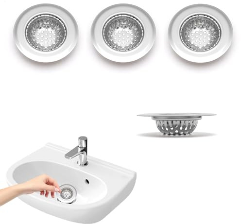 WJUAN 4 Pièces Filtre Evier Cuisine, 5,5 cm Grille Evier Cuisine, Acier Inoxydable Filtres de Vidange D'évier, Argenté Filtre Lavabo Salle de Bain, pour D'évier, Salle de Bain, Cuisines