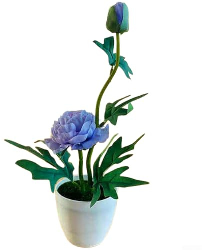 Artificial Peony Silk Flower Potted Plant, Fake Hydrangea Simulation Roses for Home Decor, Faux Flowers in Pot for Living Room Farmhouse Coffee Table Shelf Bedroom Office (Light Blue)
