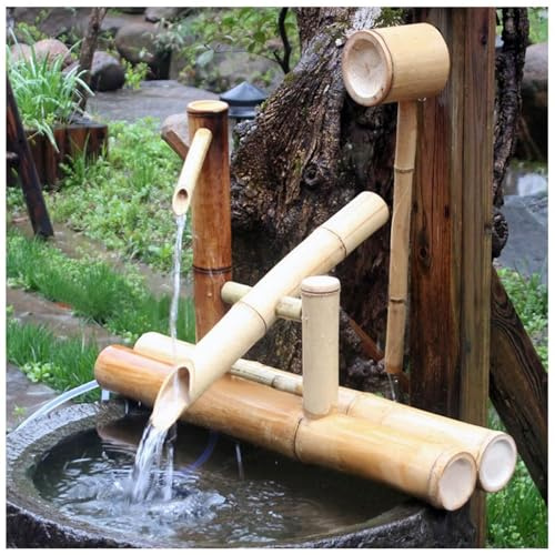 Genérico Fuente de bambú for Exteriores con Kit de Bomba, espanta-Ciervos de Estilo japonés (Shishi Odoshi) for Fuente de Agua de césped en el Patio Trasero – Bambú Natural Hecho a Mano