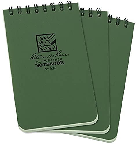 Rite in the Rain Allwetter top-spiral Notebook, 7,6 x 12,7 cm Universal Muster, 3 Stück Seitenmuster: Universal 3 x 5 grün