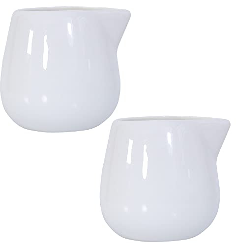 2 Pcs 150ml Small Ceramic Milk Jug White, Mini Dessert Cups Gravy Boat, Kitchen Pouring Coffee Cream Sauce Cup, Ideal for Coffee Shop and Home