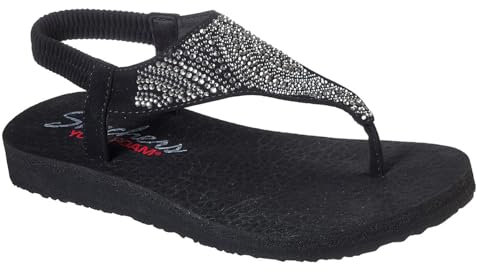 Skechers Damen Meditation New Moon Zehentrenner, Black Mitobuck/Smoke Rhinestone, 37 EU