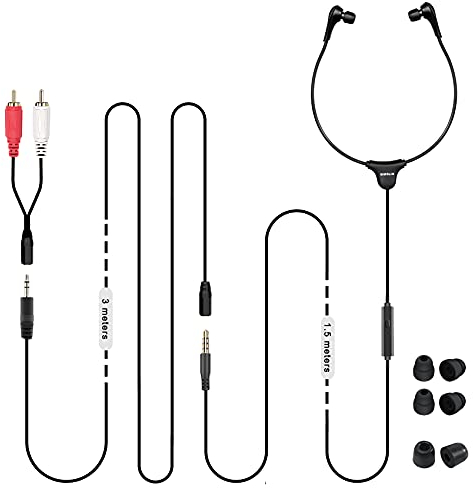 SIMOLIO Casque TV Stéréo Avec Contrôle du Volume, Casque Long Fil pour Téléviseur (Câble Audio de 4,9 Pieds Plus Câble Prolongé de 10 Pieds), Casque Filaire pour Téléviseur/PC/Tablette (SM-901TV)