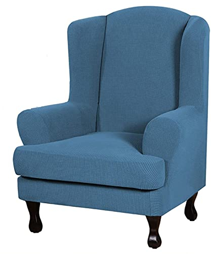 JHLD Ohrensessel Überzug, Jacquard Ohrensessel Uberzug Stretch Wasserabweisend Easy Set Ohrensessel Schonbezug Waschmaschinengeeignet Sesselhusse-Blau-2teilig