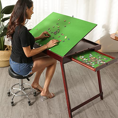 Puzzletisch aus Holz für Erwachsene,Großer Tragbarer Klapptisch mit Aufbewahrung und Abdeckung, Puzzle-Zubehör für Spielzimmer-Möbel (für 1500PCS mit Schubladen und Beinen,B, Grün)