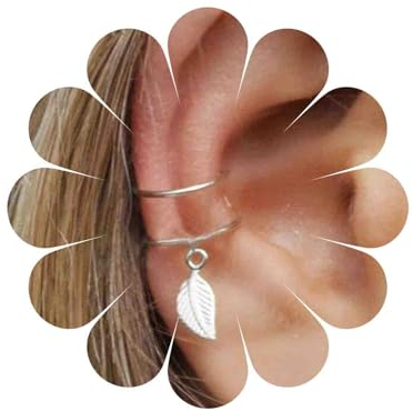 TseenYi Niedliche kleine Blatt-Ohrkletter-Ohrringe, kleine Ohrstecker, Ohrmanschetten, Ohrschmuck für Frauen und Mädchen (Silber)