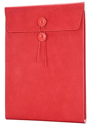 Enyuwlcm Dokumentenmappe aus PU-Leder, A4, Dokumentenmappe, Dokumentenmappe, Dokumentenmappe, Dokumentenmappe mit Kordelverschluss, 3/4 Zoll Erweiterung, Rot