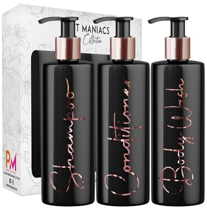Print Maniacs Black Mrs Hinch Inspired Personalised 500ml Bottles Bathroom Lotion Kitchen Shampoo Conditioner Rose Gold Pump (Set 3, F2) (Rose Gold)