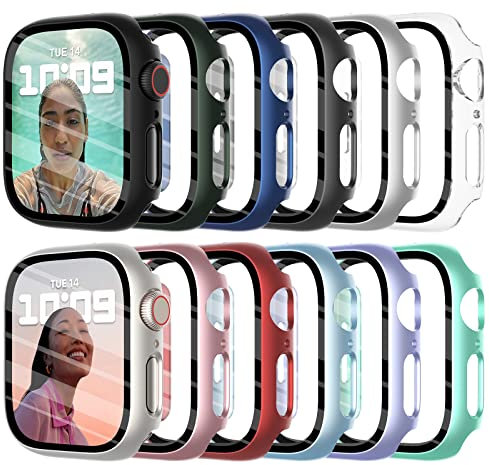 Fullife Lot de 12 protecteurs d'écran compatibles avec Apple Watch SE2 SE Series 6 5 4 40 mm avec verre trempé, couverture complète antichoc en polycarbonate rigide ultra fin pour iWatch pour homme et