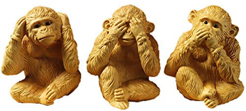 WLVG No Evil Monkey Figur Statue, See No Evil Hear No Evil Speak No Evil Monkeys Skulptur Dekorationen, Ruhe anziehen, Buchsbaum Home Office Ornamente, Set