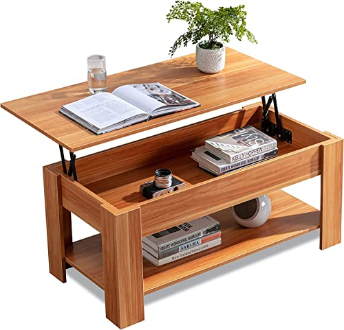 Blisswood Coffee Table With Storage, Lift Up Coffee Tables for Living Room with 1 Shelf Large Hidden Storage Modern Rectangular Sofa End Lift-Top Tea Table Furniture (Beach)